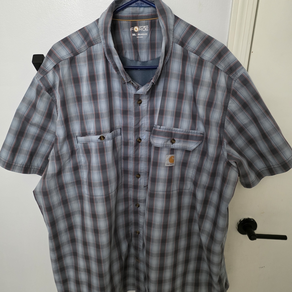 Carhartt Force Men's Casual Plaid Shirt - Blue and Gray